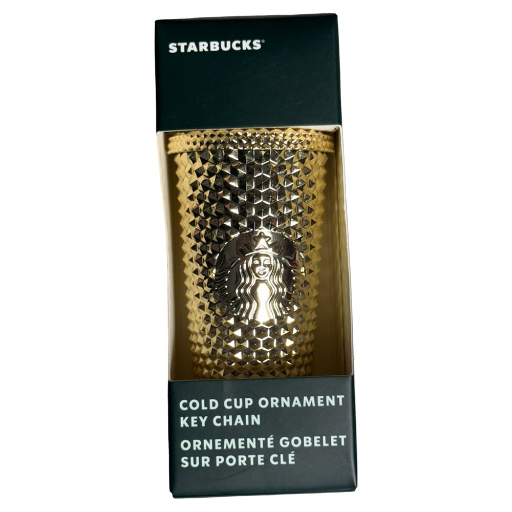 NIB Starbucks Gold Studded Cold Cup Ornament Key Chain Bling Holiday 2022